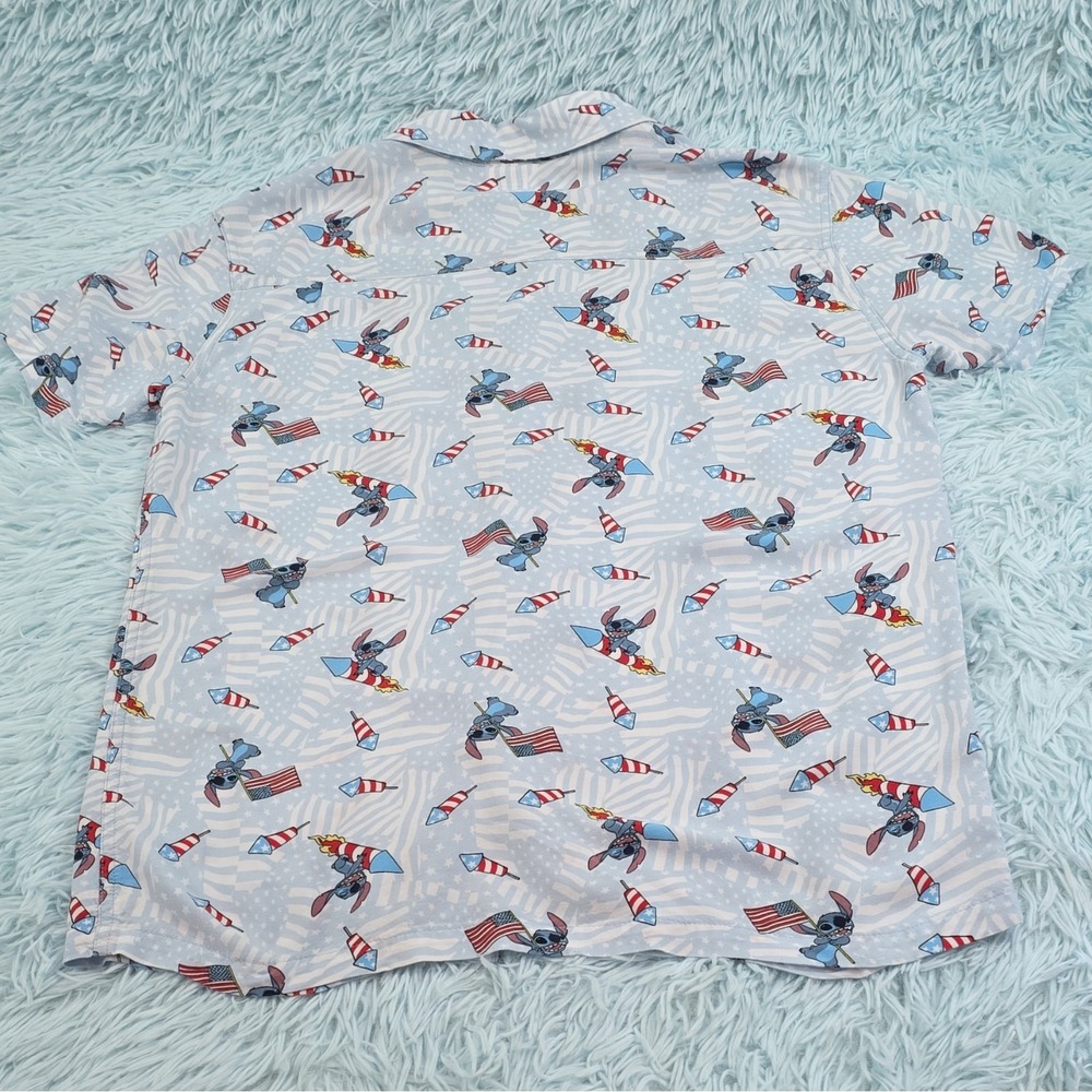 Disney Lilo & Stitch Patriotic Button Up Shirt Adult Medium 4th of July Aloha - Picture 6 of 7